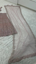 Sequined Thread Work Georgette Lehenga Set with Scalloped Net Dupatta