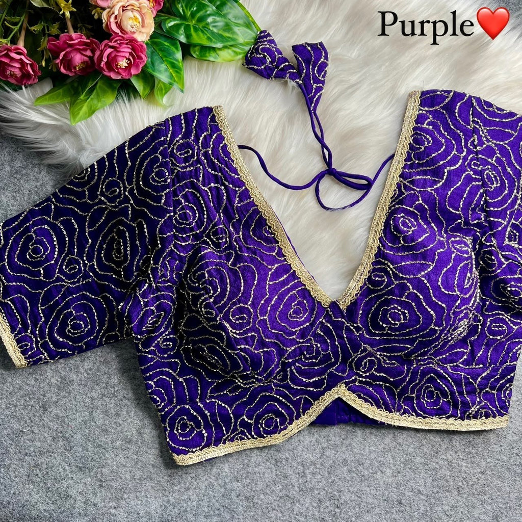 Garden Floral Romance Rose Threadwork Embroidered Padded Blouse - Surat Wholesale Ethnic Wear (Photo 9)
