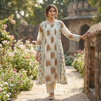 19345 mulchanderi kurta pant set