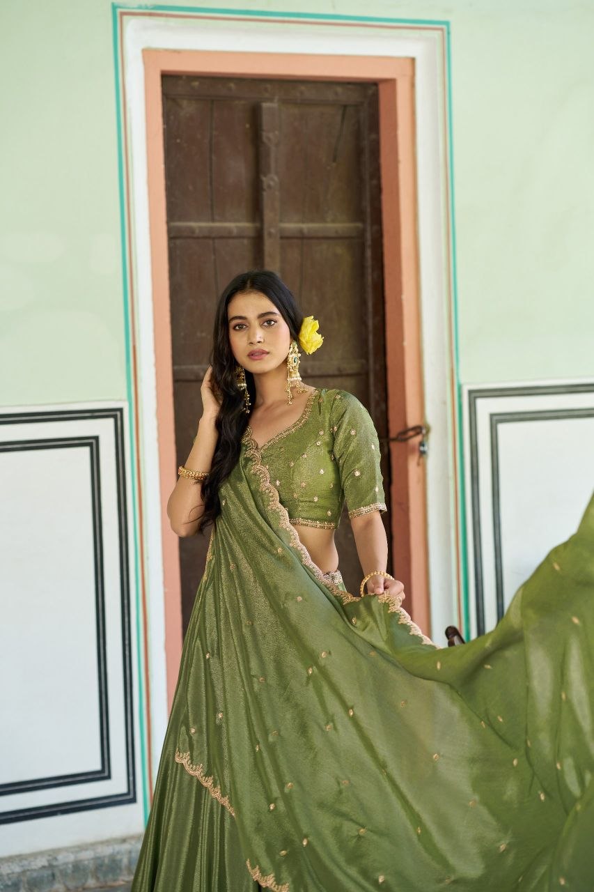 Fashion Factory Chinon Lehenga Set with Sequins & Thread Embroidery Work