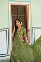 Fashion Factory Chinon Lehenga Set with Sequins & Thread Embroidery Work