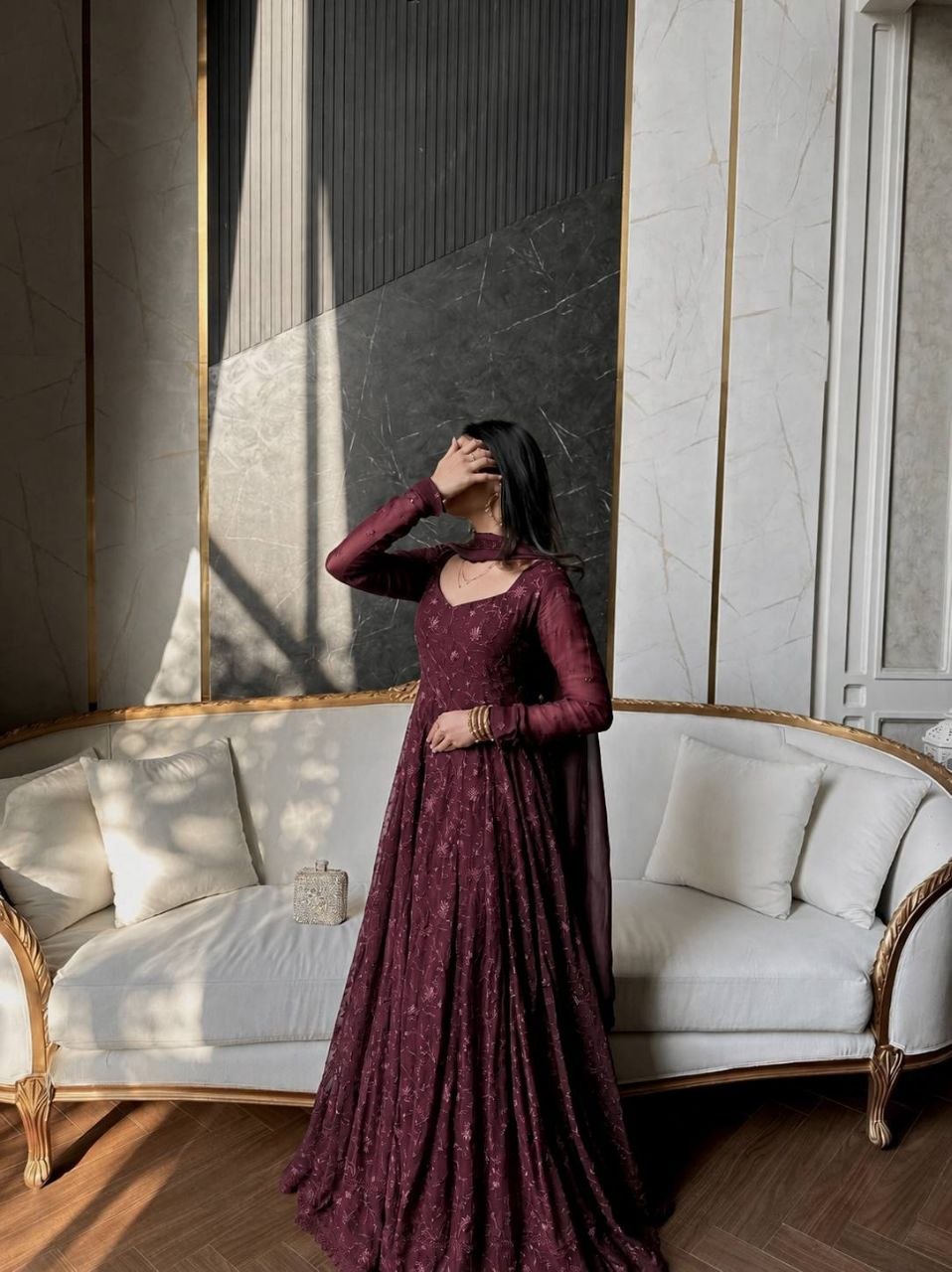 Fashion Factory Star Georgette Silk Embroidered Gown Set with Dupatta