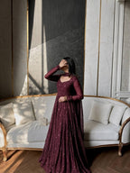 Fashion Factory Star Georgette Silk Embroidered Gown Set with Dupatta