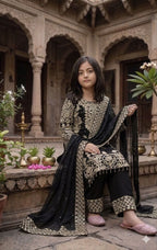 Fashion Factory Kids Premium Faux Georgette Embroidered Suit Set with Dupatta