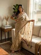 Fashion Factory Soft Frendy Satin Saree with Sequence & Zari Embroidery Work