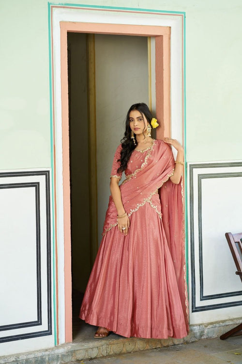 Fashion Factory Chinon Lehenga Set with Sequins & Thread Embroidery Work