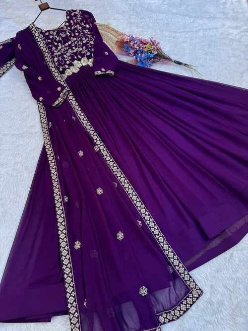 Fashion Factory Faux Blooming Embroidered Gown Set with Dupatta