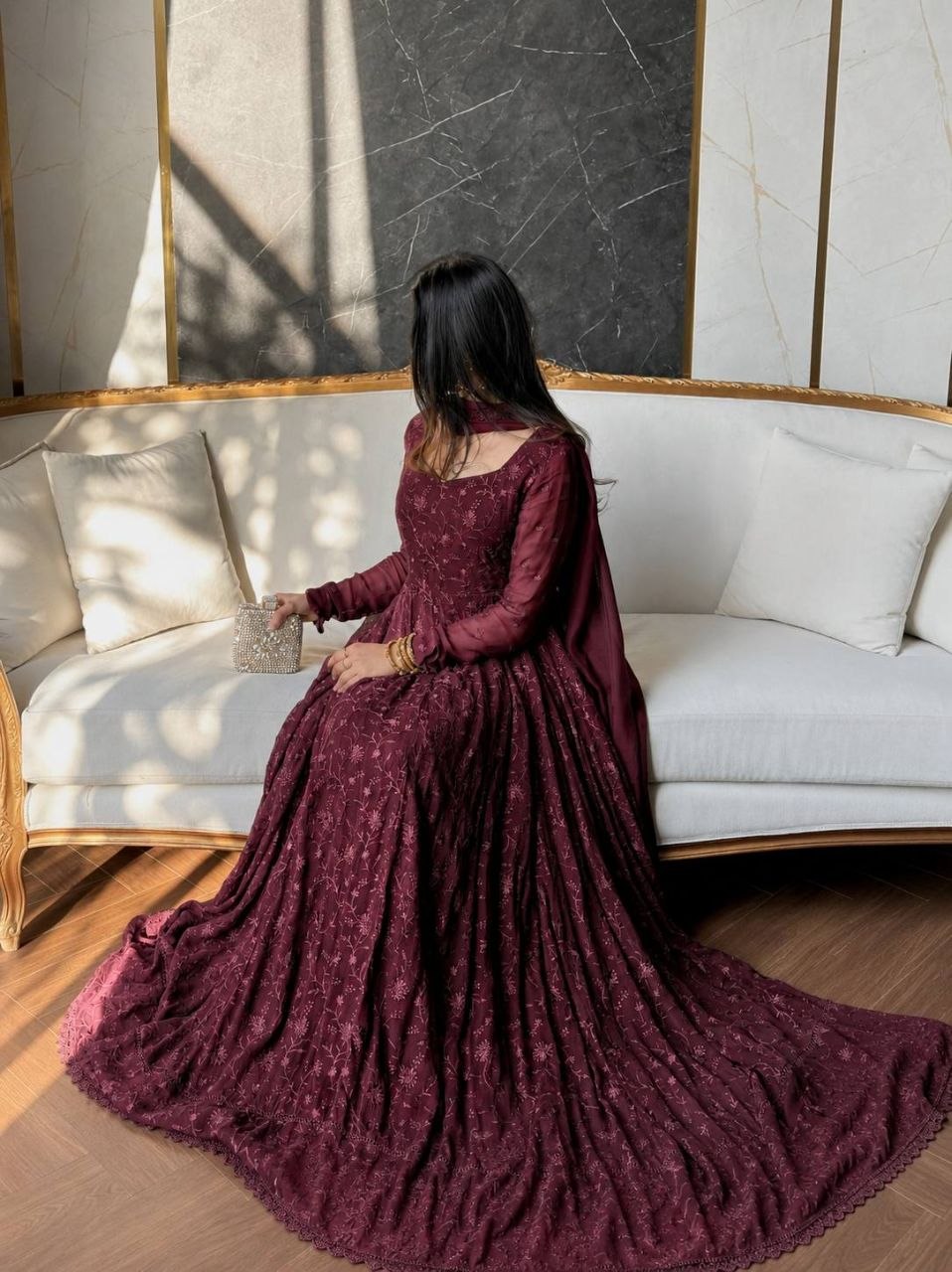 Fashion Factory Star Georgette Silk Embroidered Gown Set with Dupatta