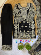 Fashion Factory Kids Premium Faux Georgette Embroidered Suit Set with Dupatta
