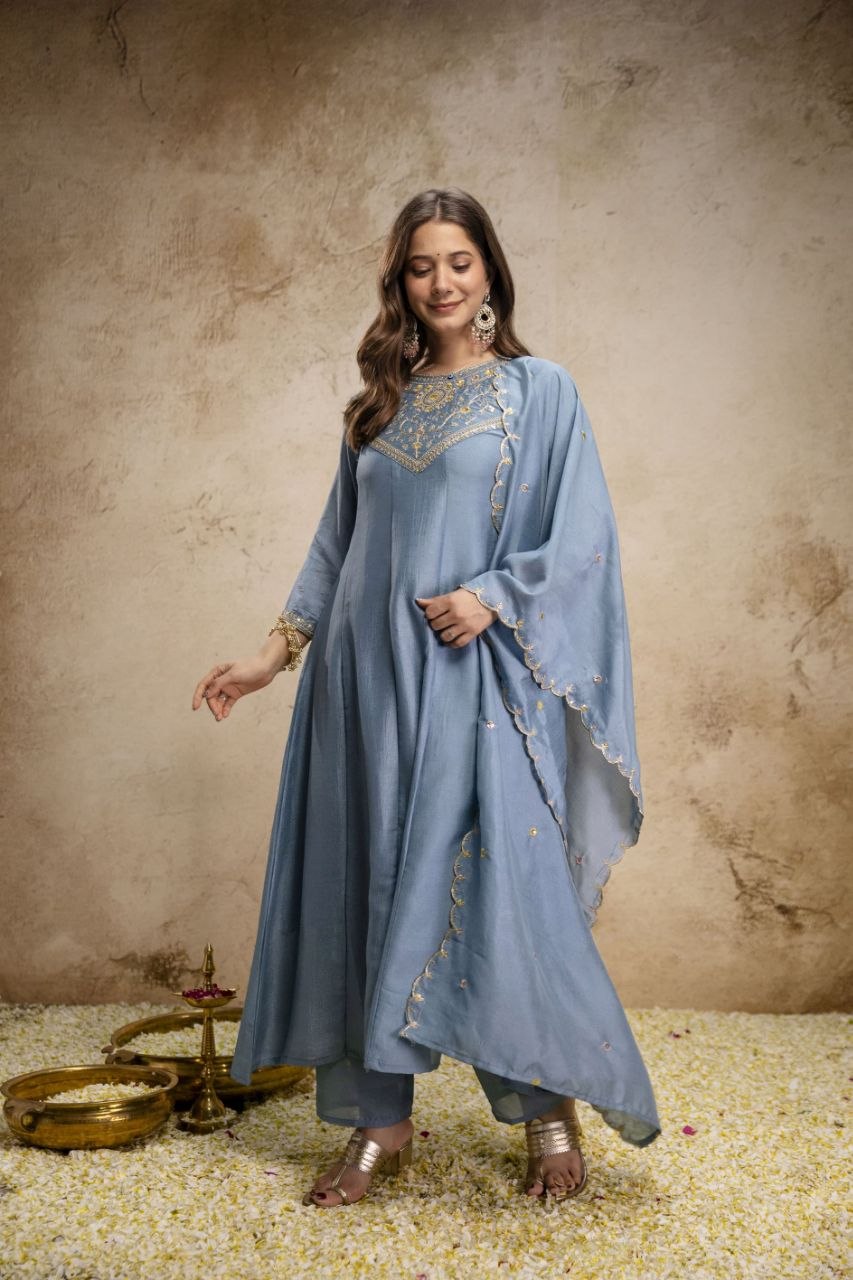 Pure Vichitra Silk Kurta Set
