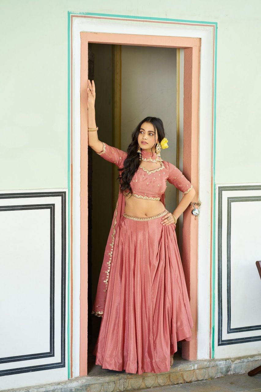 Fashion Factory Chinon Lehenga Set with Sequins & Thread Embroidery Work