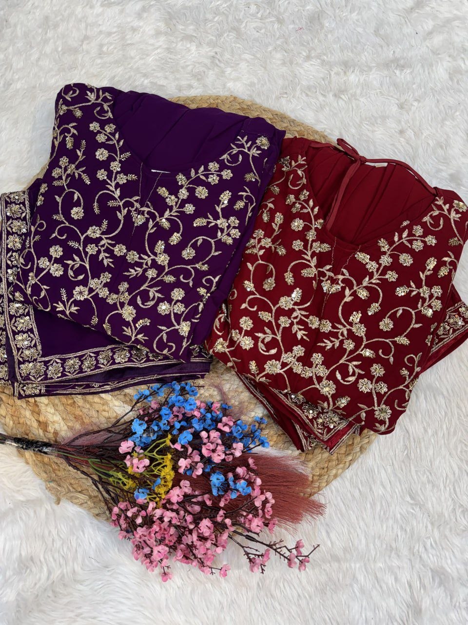 Fashion Factory Faux Blooming Embroidered Gown Set with Dupatta