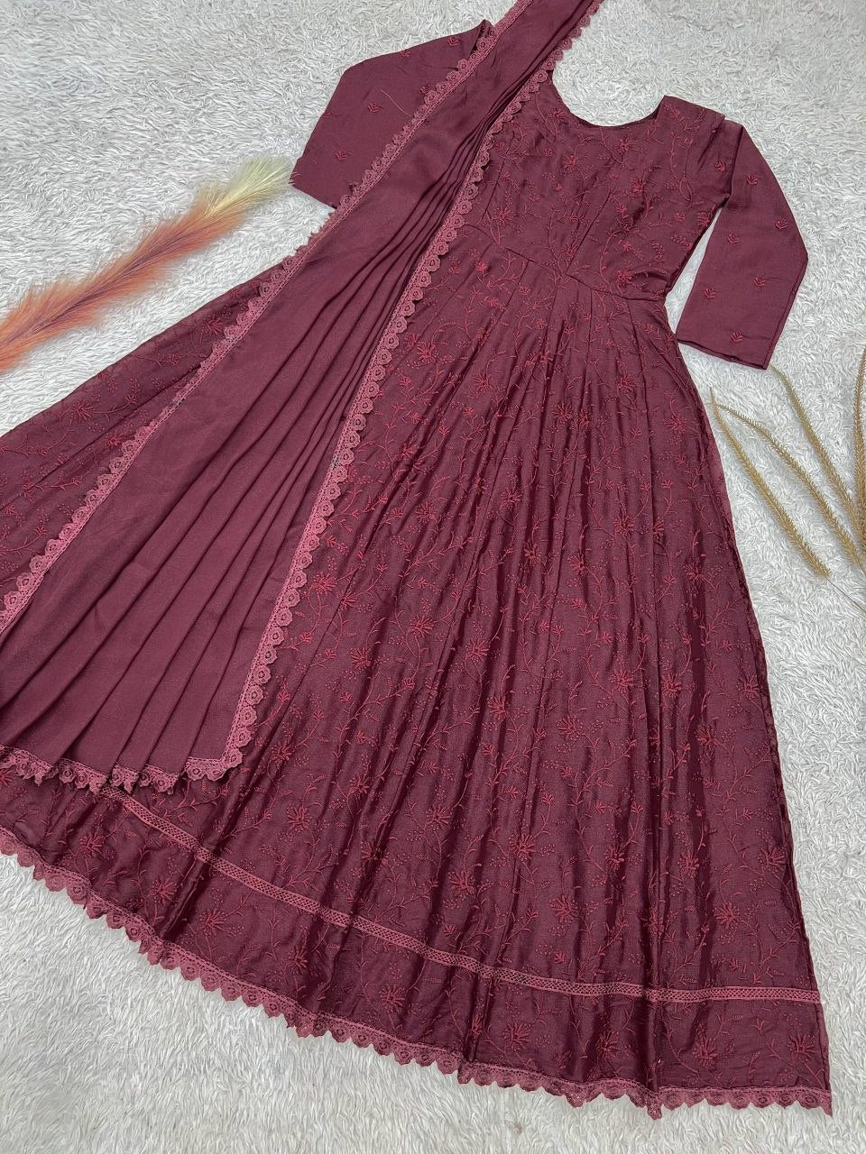 Fashion Factory Star Georgette Silk Embroidered Gown Set with Dupatta