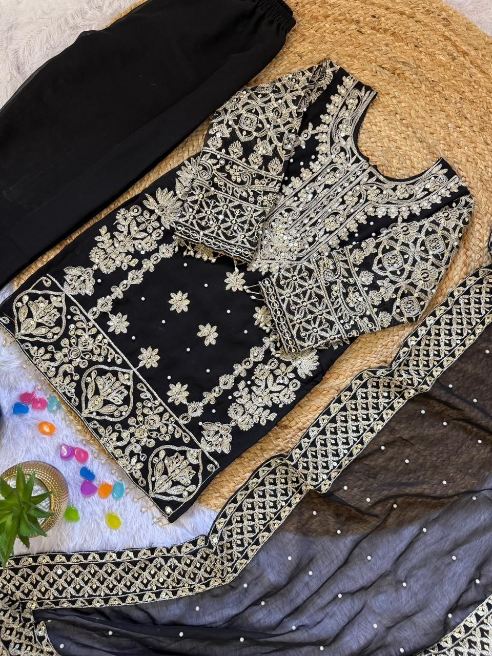 Fashion Factory Kids Premium Faux Georgette Embroidered Suit Set with Dupatta