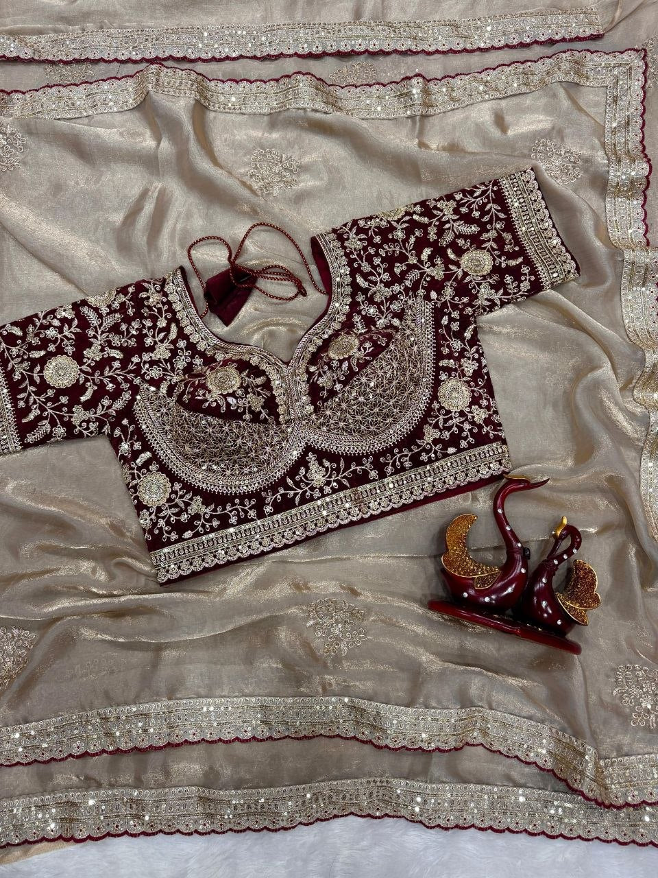 Fashion Factory Soft Frendy Satin Saree with Sequence & Zari Embroidery Work
