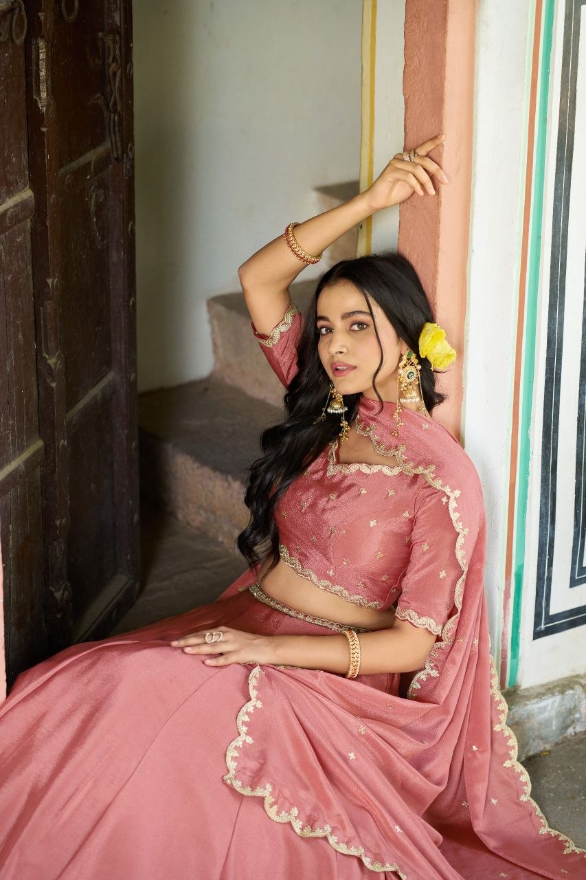 Fashion Factory Chinon Lehenga Set with Sequins & Thread Embroidery Work