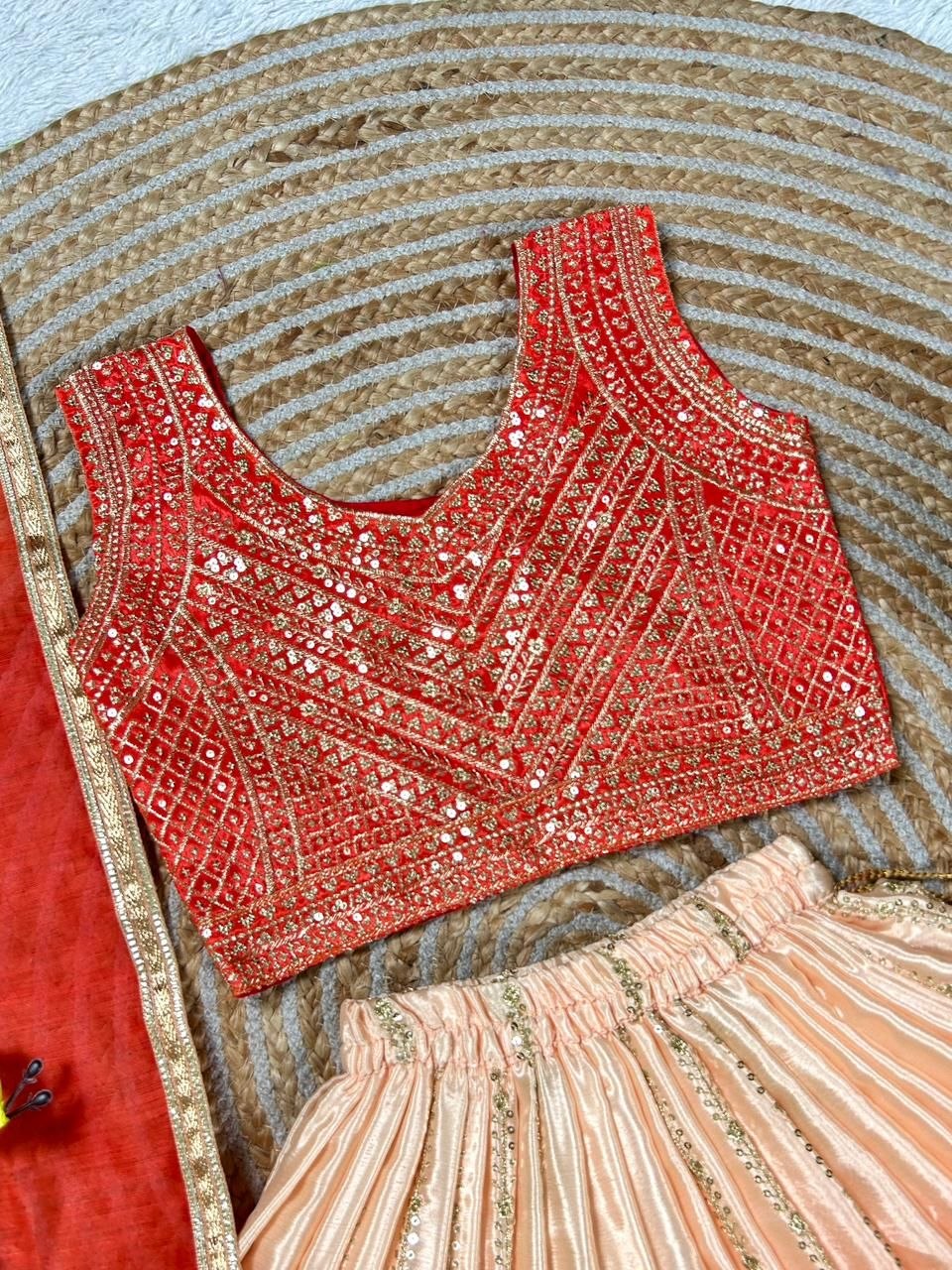 Fashion Factory Kids Soft Chinon Silk Lehenga Choli Set with Butterfly Net Dupatta