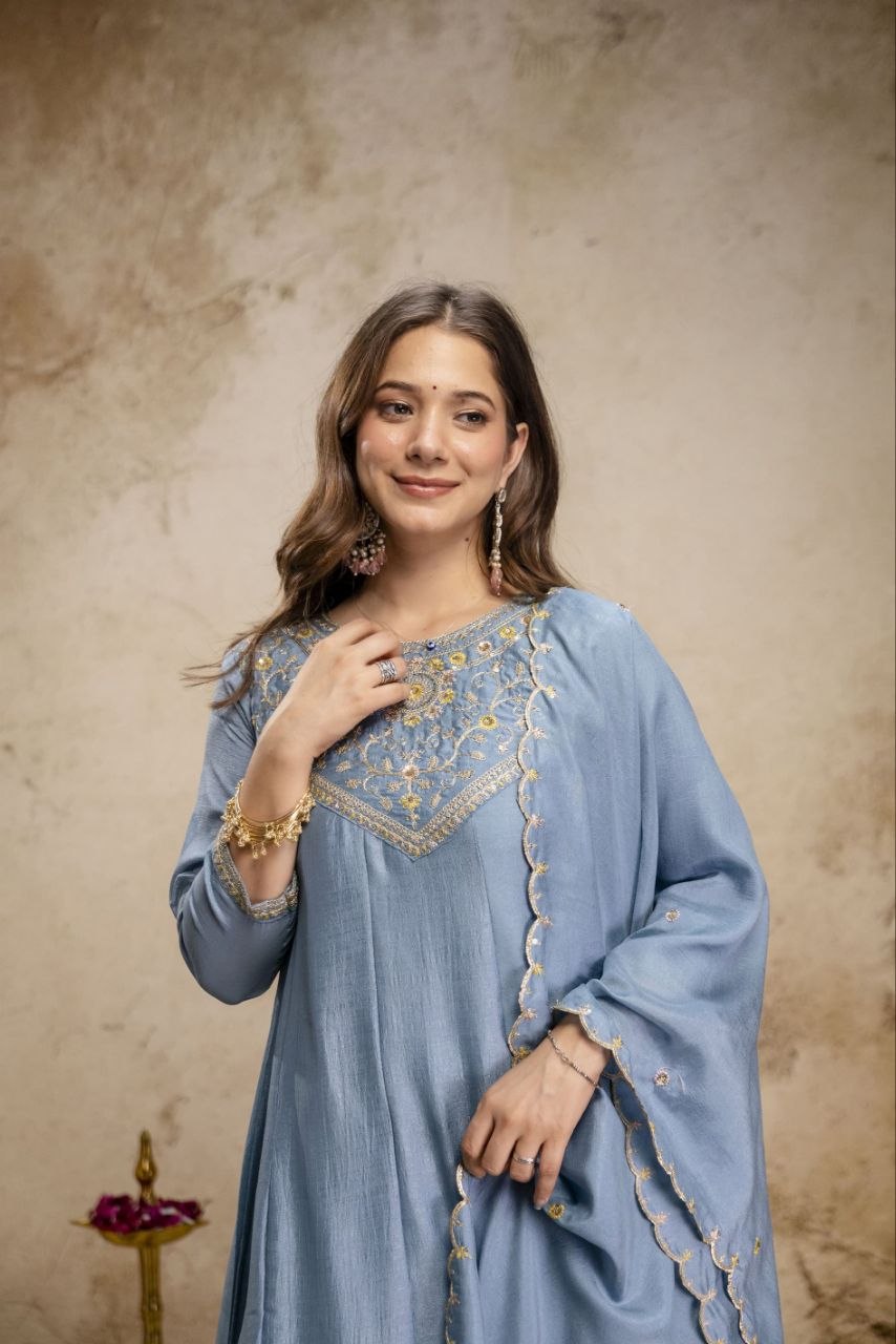 Pure Vichitra Silk Kurta Set