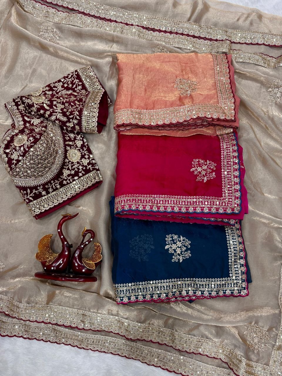 Fashion Factory Soft Frendy Satin Saree with Sequence & Zari Embroidery Work