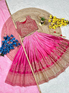 Fashion Factory Kids Soft Chinon Silk Lehenga Choli Set with Butterfly Net Dupatta