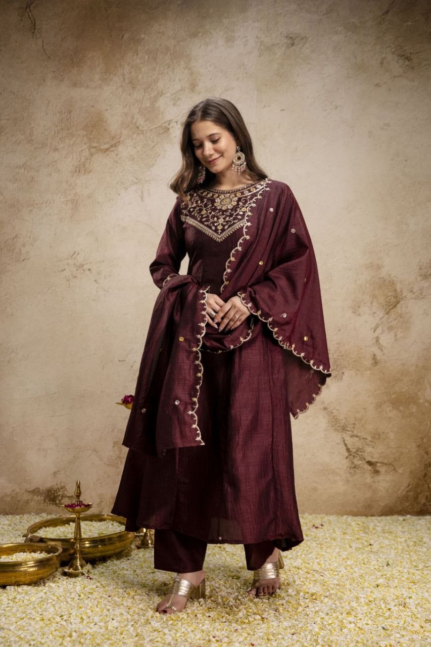 Pure Vichitra Silk Kurta Set