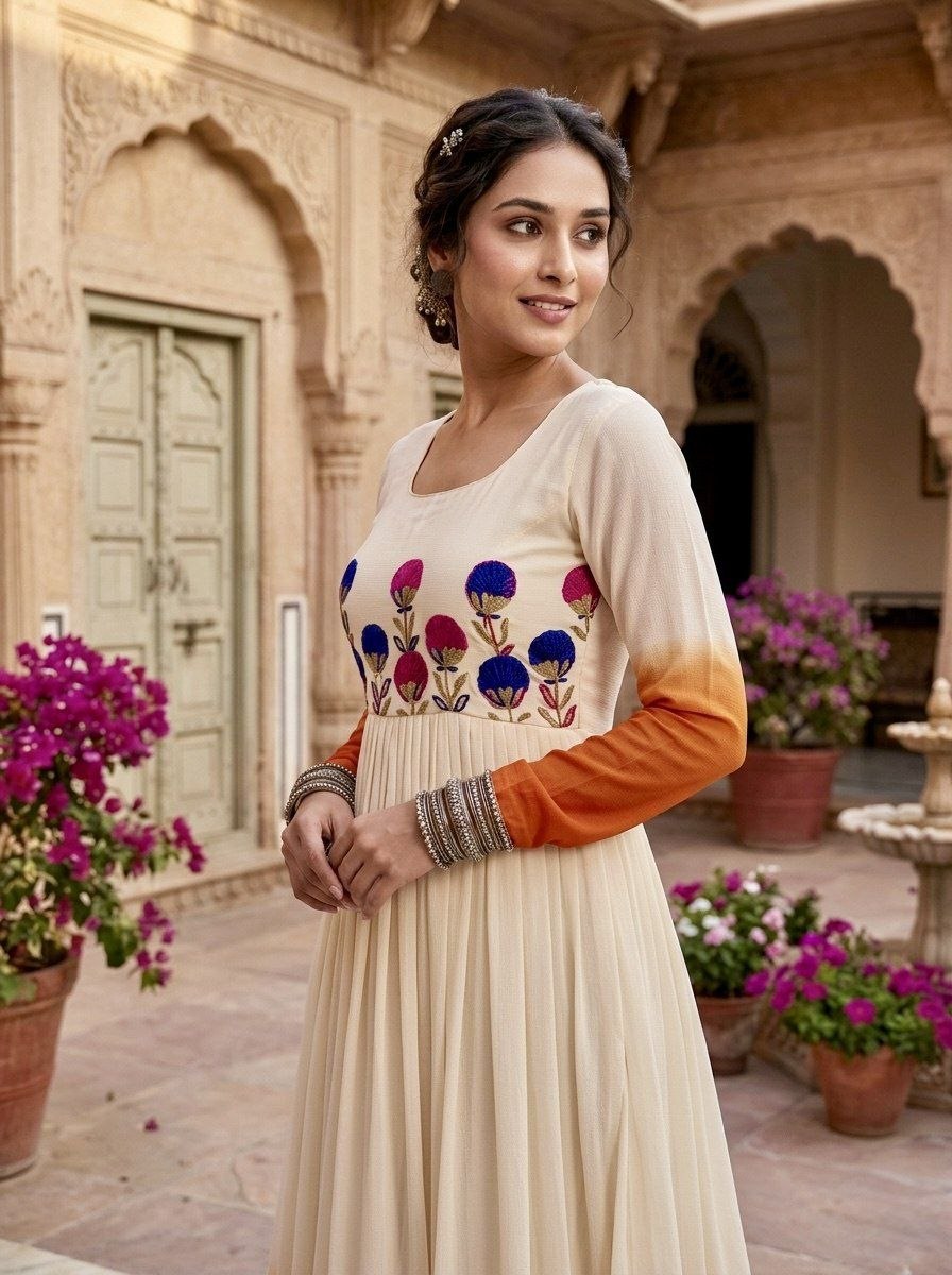 Fashion Factory Star Georgette Embroidered Festival Gown