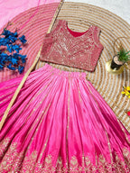 Fashion Factory Kids Soft Chinon Silk Lehenga Choli Set with Butterfly Net Dupatta