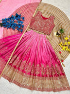 Fashion Factory Kids Soft Chinon Silk Lehenga Choli Set with Butterfly Net Dupatta