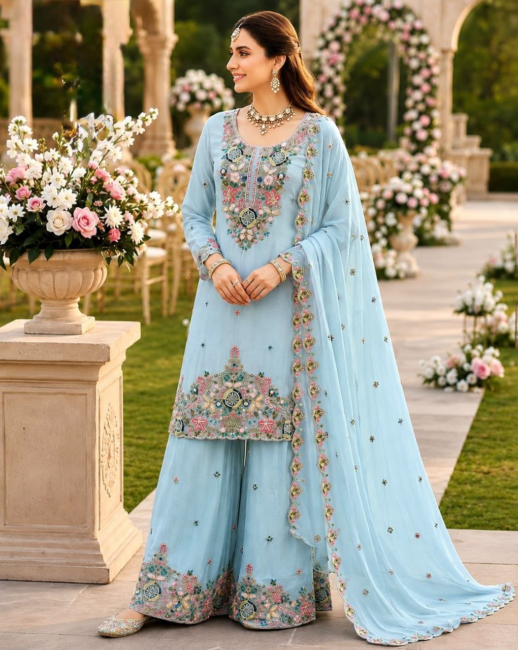 Pure Organza Twine Net Sharara Set