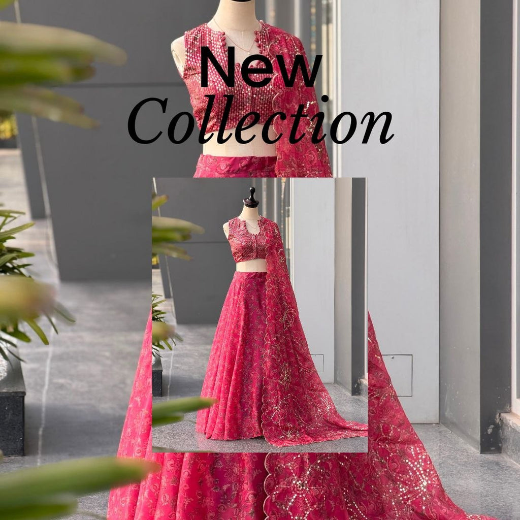 Fashion Factory Jimmy Organza Digital Print Lehenga Set with Embroidery, Sequence & Moti Work