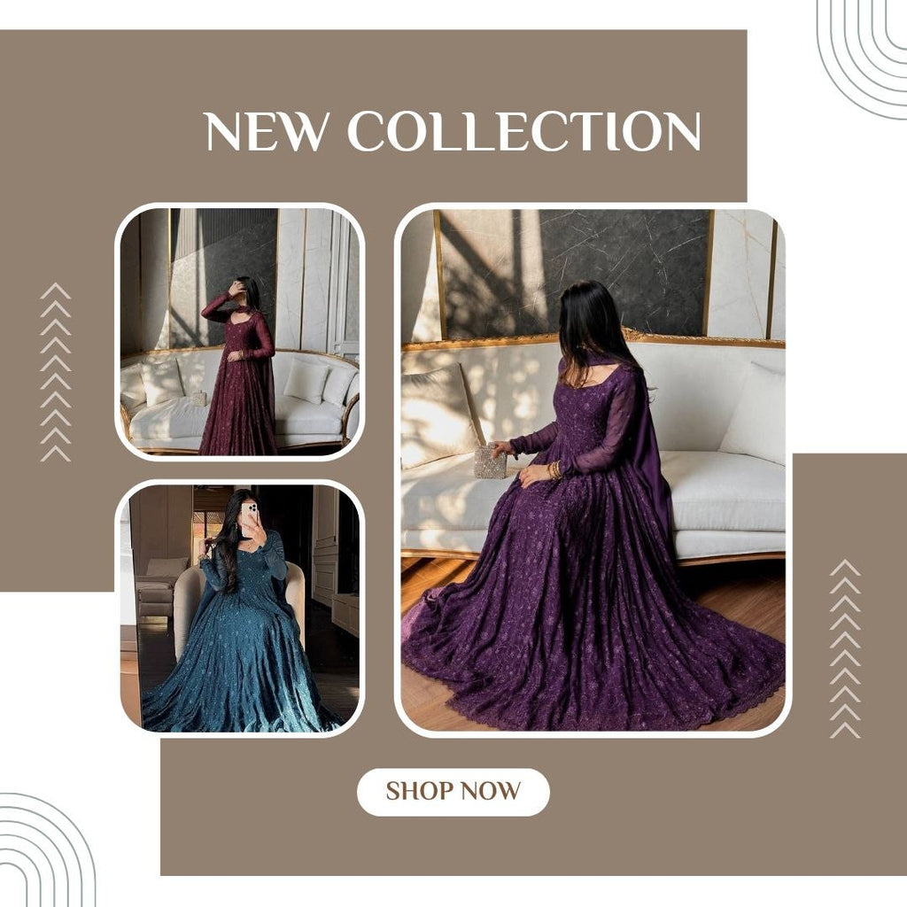 Fashion Factory Star Georgette Silk Embroidered Gown Set with Dupatta