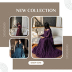 Fashion Factory Star Georgette Silk Embroidered Gown Set with Dupatta
