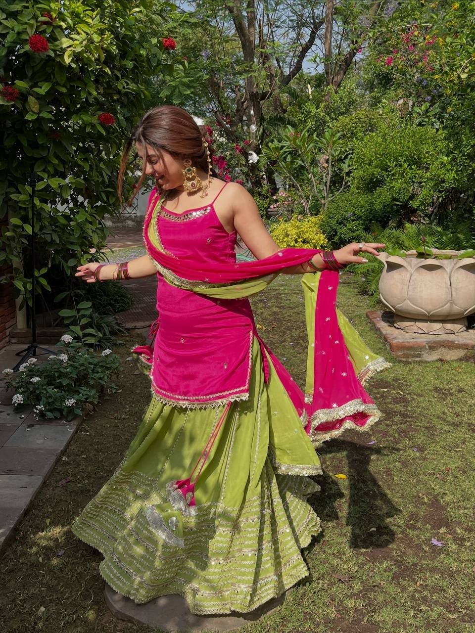 Fashion Factory Embroidery Work with Lace Work Lehenga