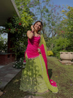 Fashion Factory Embroidery Work with Lace Work Lehenga