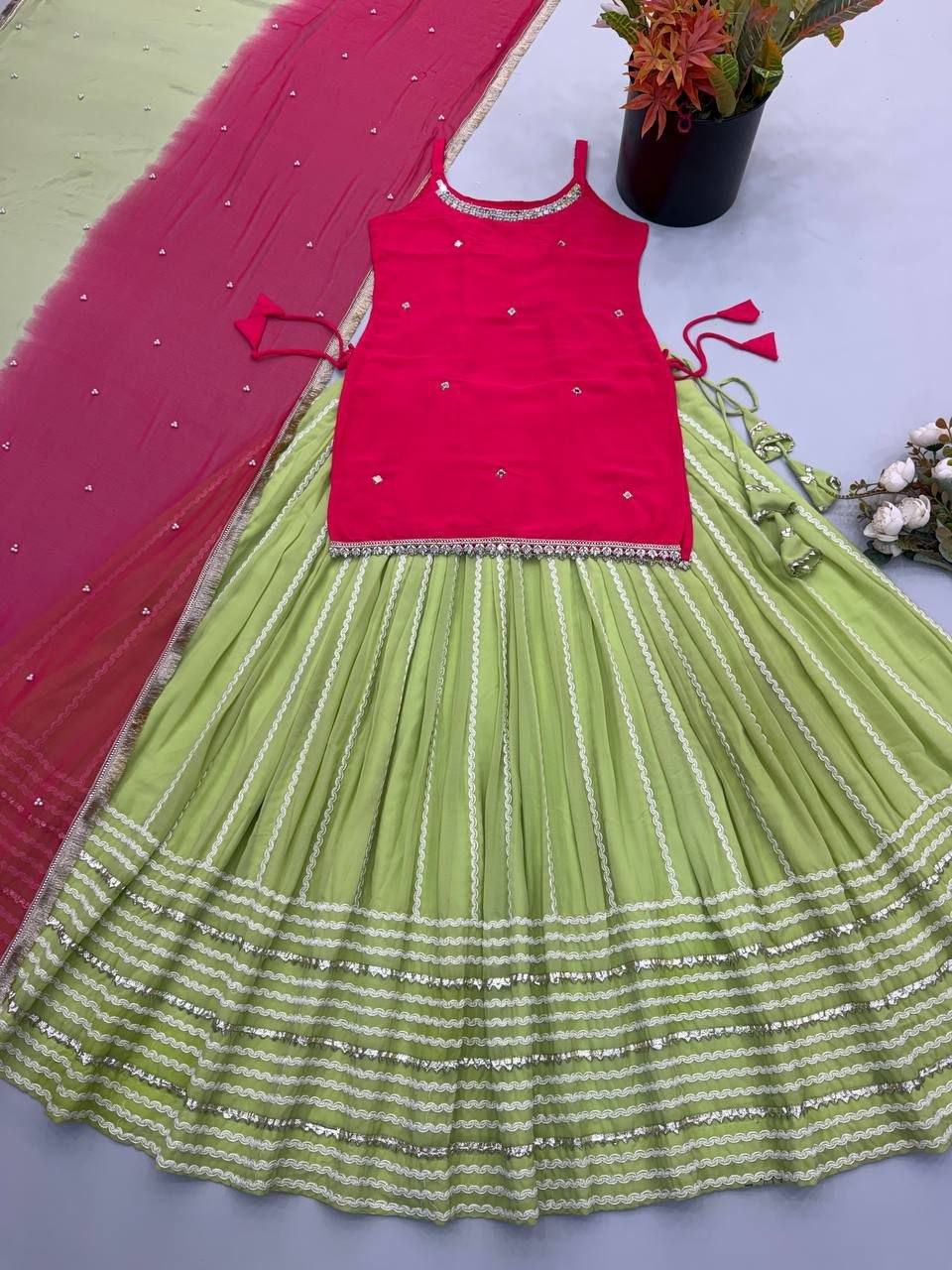 Fashion Factory Embroidery Work with Lace Work Lehenga