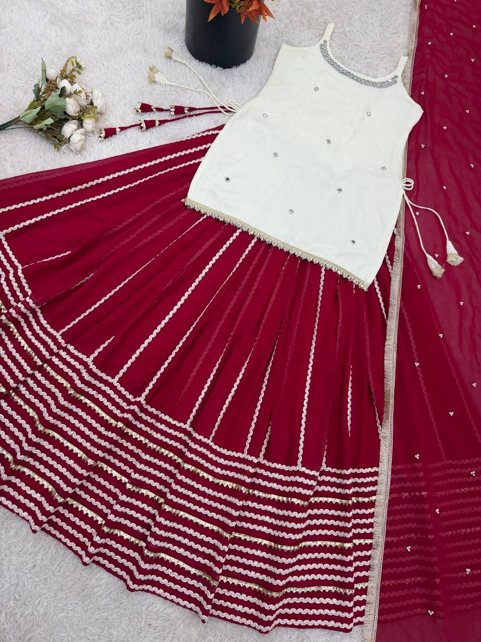 Fashion Factory Embroidery Work with Lace Work Lehenga