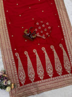 Fashion Factory – Red Vichitra Silk Saree with Embroidery Blouse (Premium Quality)
