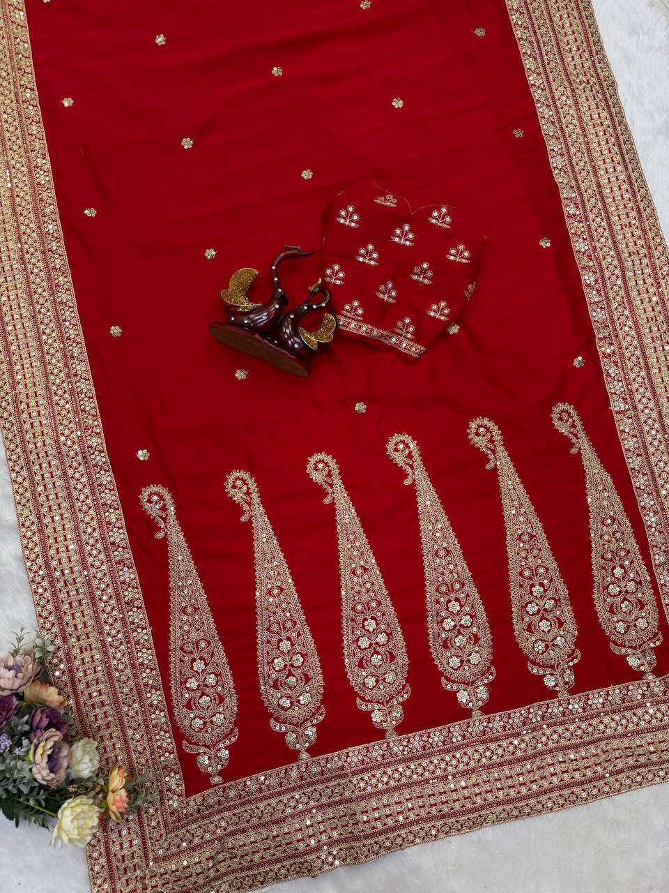 Fashion Factory – Red Vichitra Silk Saree with Embroidery Blouse (Premium Quality)