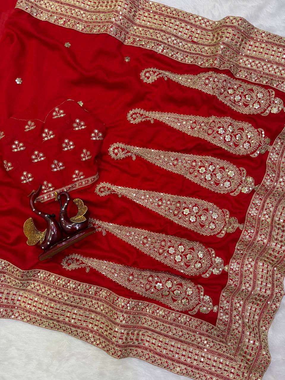 Fashion Factory – Red Vichitra Silk Saree with Embroidery Blouse (Premium Quality)