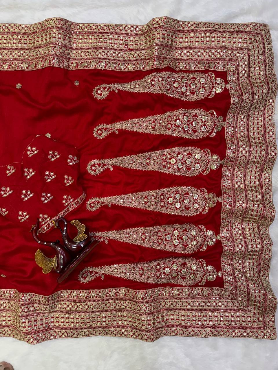Fashion Factory – Red Vichitra Silk Saree with Embroidery Blouse (Premium Quality)