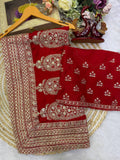 Fashion Factory – Red Vichitra Silk Saree with Embroidery Blouse (Premium Quality)