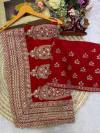 Fashion Factory – Red Vichitra Silk Saree with Embroidery Blouse (Premium Quality)