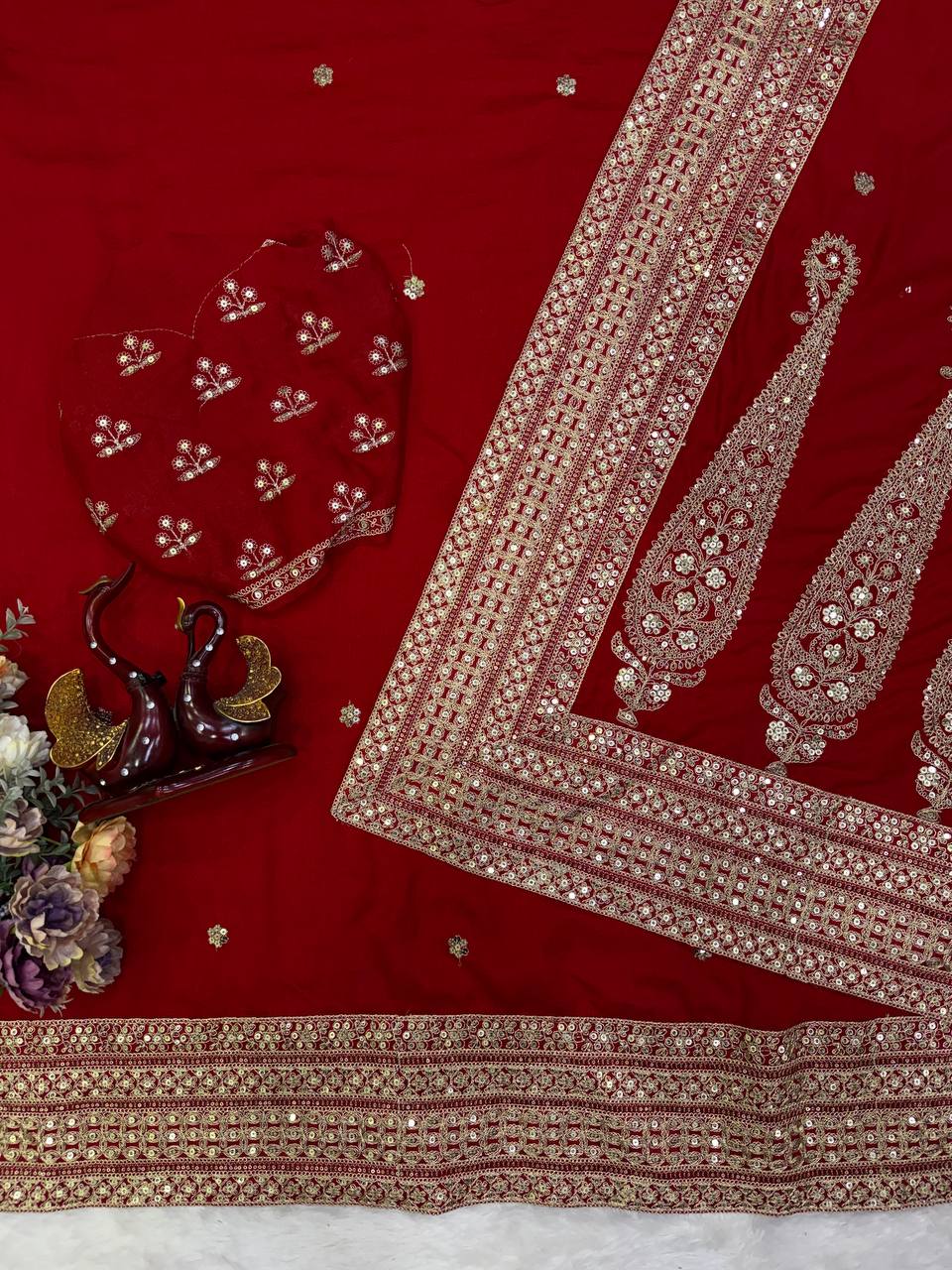 Fashion Factory – Red Vichitra Silk Saree with Embroidery Blouse (Premium Quality)