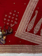 Fashion Factory – Red Vichitra Silk Saree with Embroidery Blouse (Premium Quality)