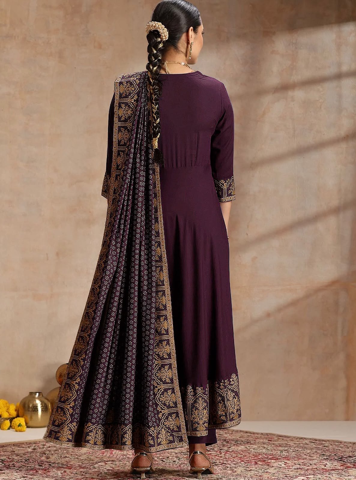 Embroidered Angrakha A-Line Kurta Set featuring Traditional Tassel Accents
