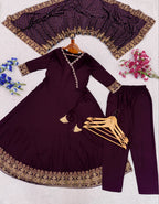 Embroidered Angrakha A-Line Kurta Set featuring Traditional Tassel Accents