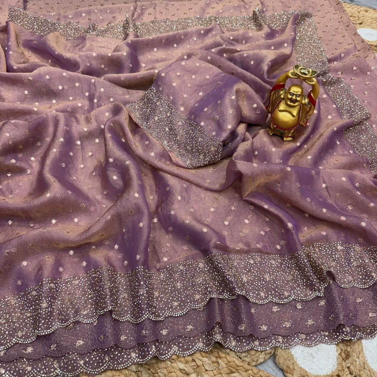 Midnight Radiance Embellished Draped Saree with Intricate Scalloped Border