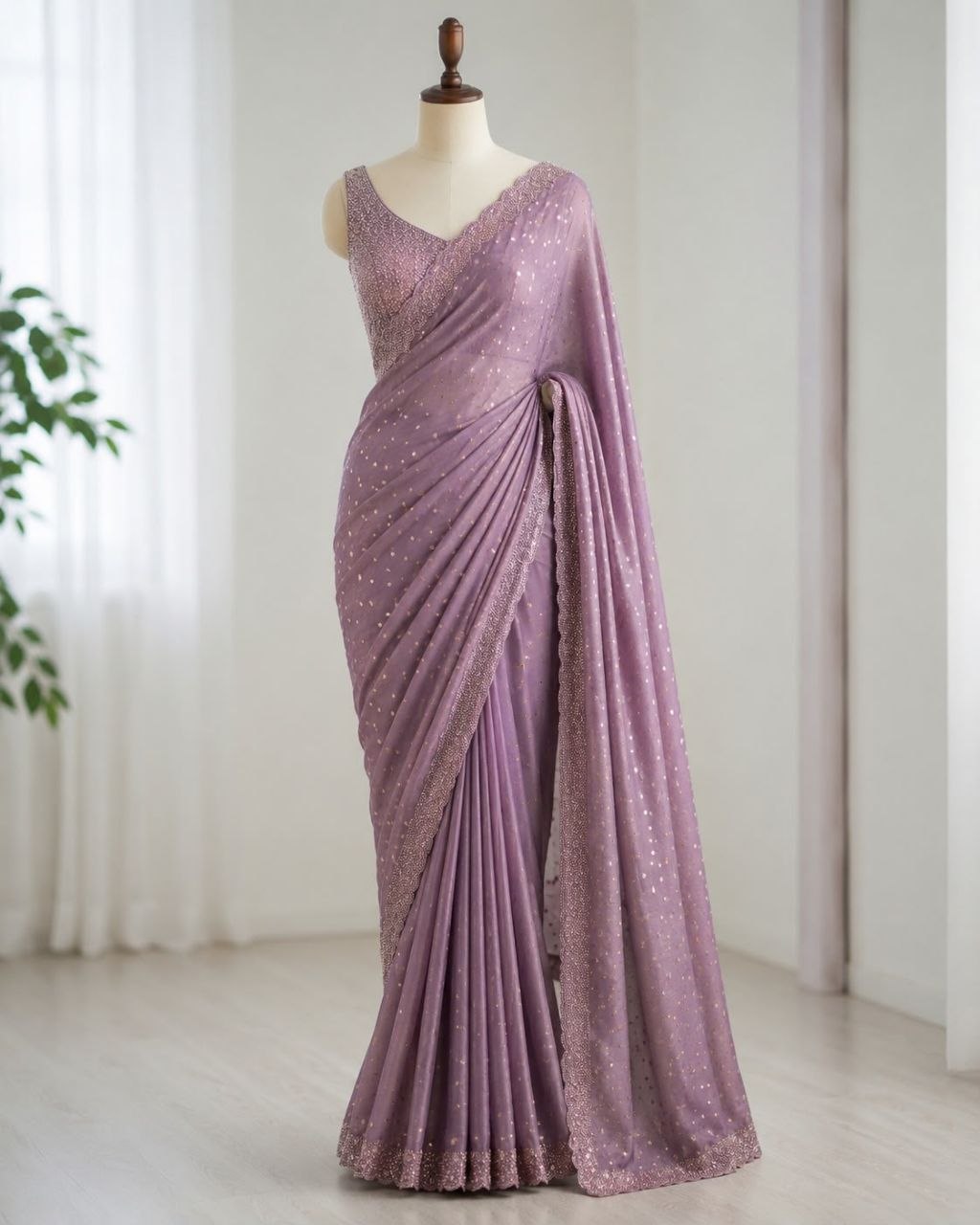 Midnight Radiance Embellished Draped Saree with Intricate Scalloped Border