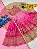 Fashion Factory Kids Soft Chinon Silk Lehenga Choli Set with Butterfly Net Dupatta