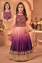 Fashion Factory Kids Soft Chinon Silk Lehenga Choli Set with Butterfly Net Dupatta